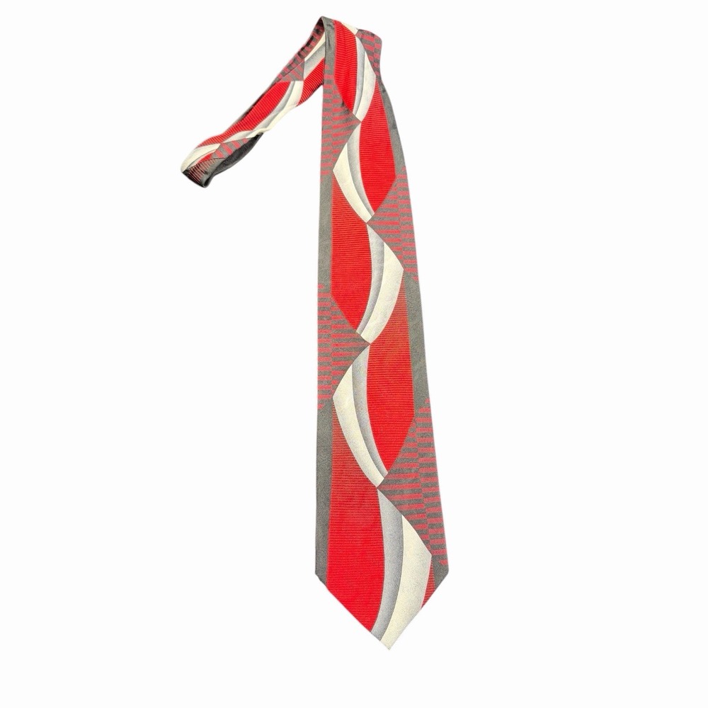Vintage‎ Handmade 100% Silk Bruno Conte Men's Necktie Geometric Striped Wide Tie